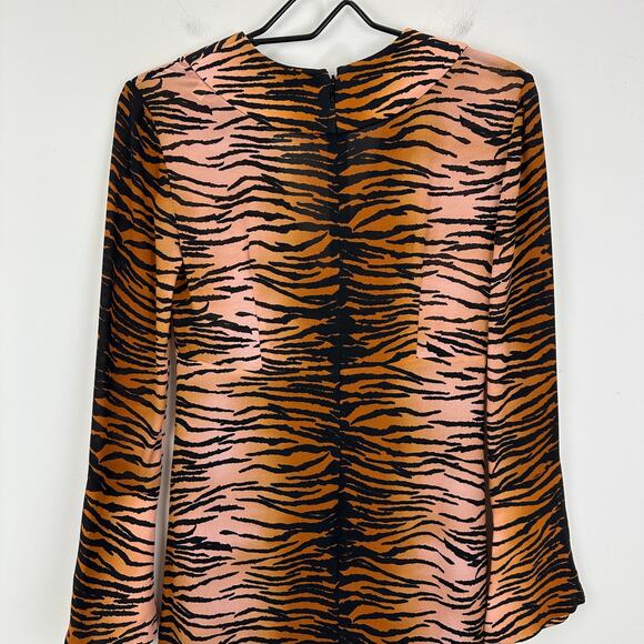 A.L.C. Brinkley Silk Mini Dress Animal Print V Neck A Line Long Sleeve Boho US 0 - Picture 8 of 13